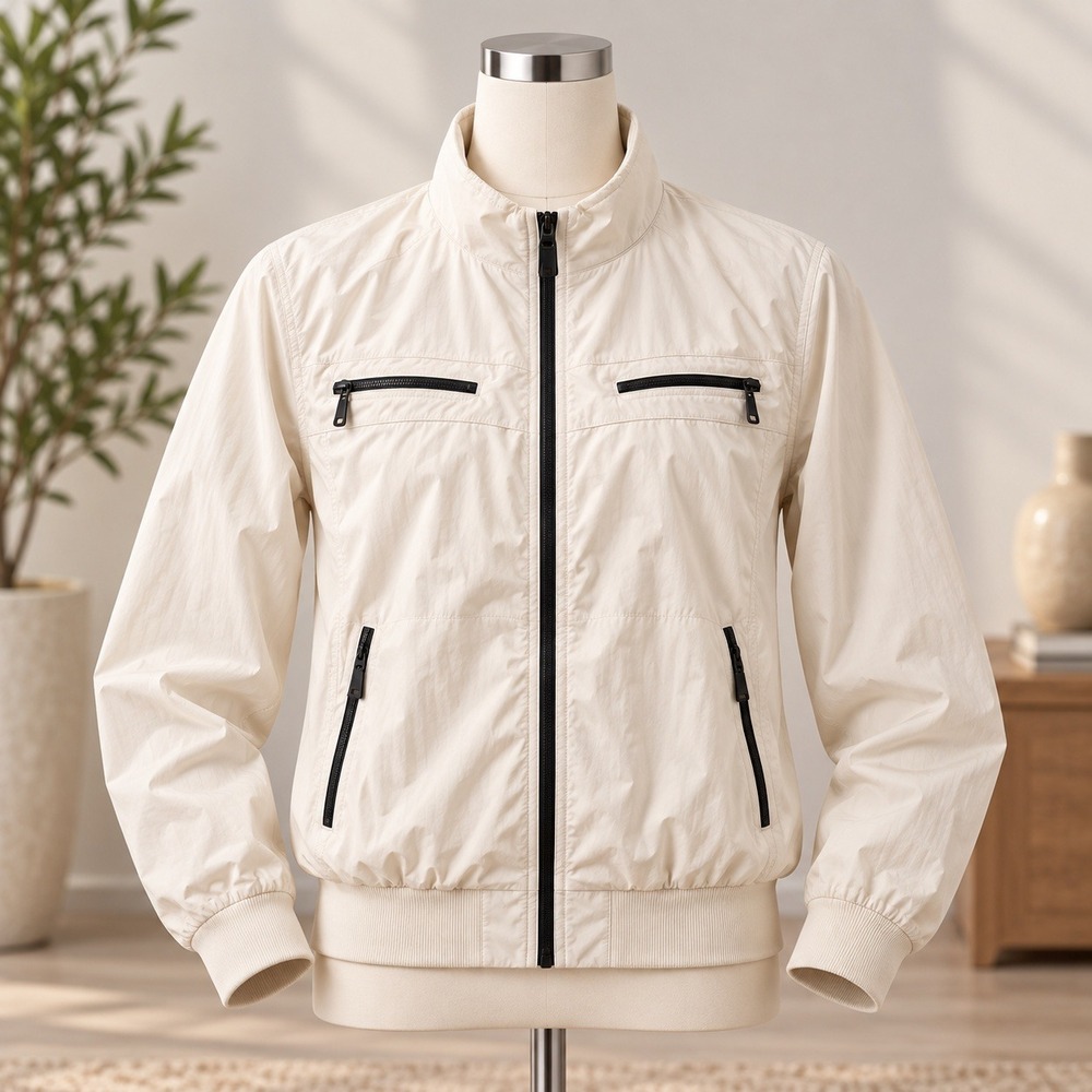 Zenergy by Chicos Bomber Jacket Womens Size 2 White Full Zip Mock Neck Stretch